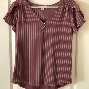 Blush striped V-neck blouse